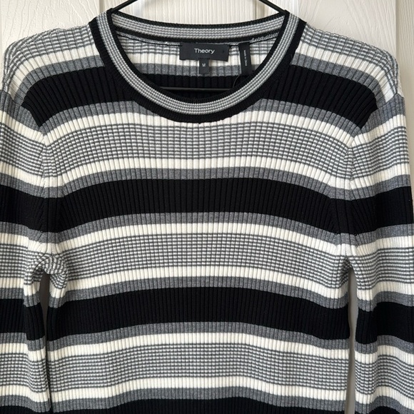 NWOT Theory Empire Wool Stripe Ribbed Merino wool stretch Midi Dress Medium - Picture 4 of 11